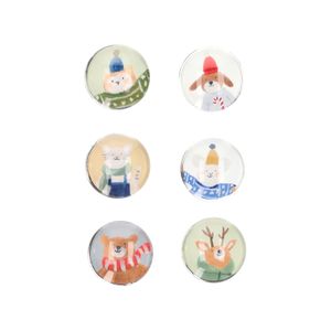 Magneten, glas, dieren, set van 6 stuks