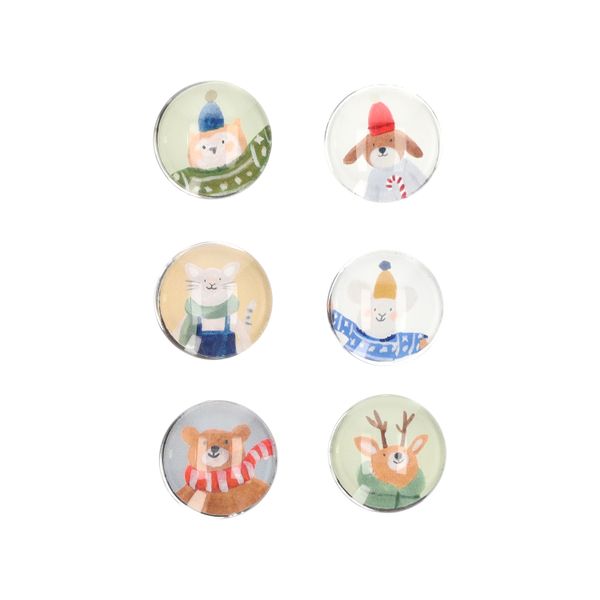 Magneten, glas, dieren, set van 6 stuks