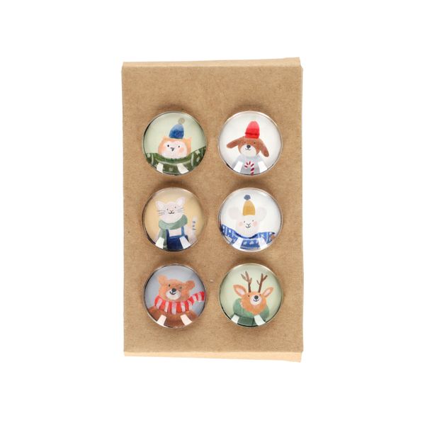 Magneten, glas, dieren, set van 6 stuks