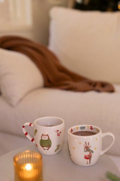 Mok, steengoed, dieren die knuffelen, Ø9 cm