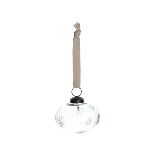 Kerstbal, ui-vorm gegraveerd met sterren, glas Kerstbal, ui-vorm gegraveerd met sterren, glas