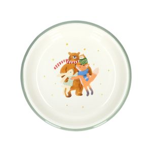 Diep bord, emaille, knuffelende dieren, Ø 14 cm