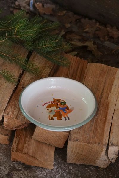 Diep bord, emaille, knuffelende dieren, Ø 14 cm
