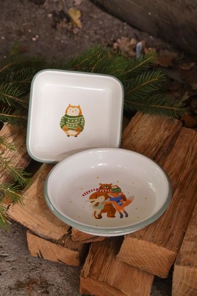 Diep bord, emaille, knuffelende dieren, Ø 14 cm