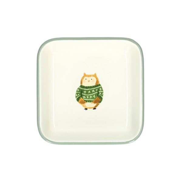 Plat, émail, hibou, 12 x 12 cm Plat, émail, hibou, 12 x 12 cm