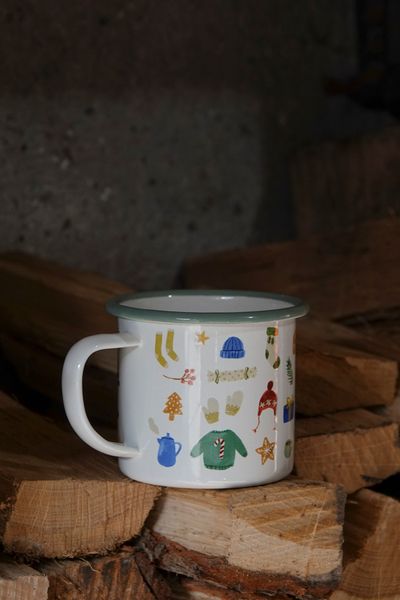 Kerstmok, emaille, winterbos, Ø 8 cm