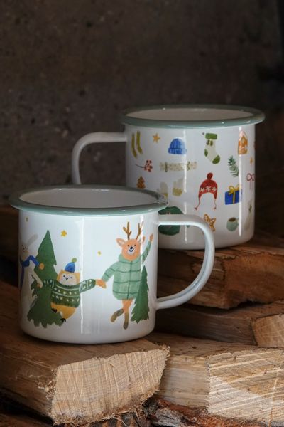 Kerstmok, emaille, winterbos, Ø 8 cm