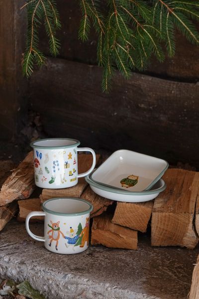 Kerstmok, emaille, winterbos, Ø 8 cm