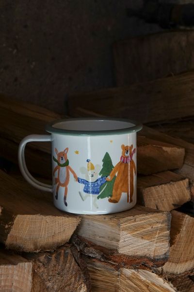 Kerstmok, emaille, dansende dieren, 300 ml