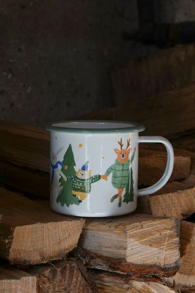 Kerstmok, emaille, dansende dieren, 300 ml