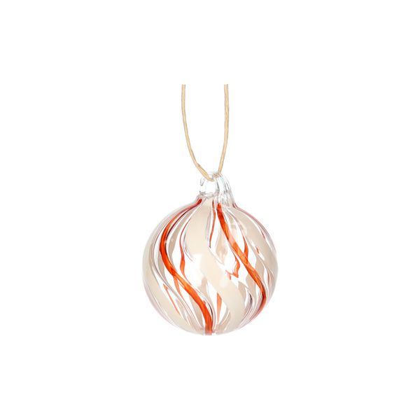 Kerstbal gedraaide streep, glas, rood/wit, 5 cm