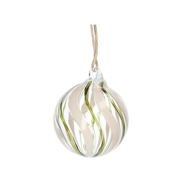 Kerstbal, gedraaide streep, glas, groen/wit, 5 cm