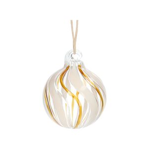 Kerstbal gedraaide streep, glas, oker/wit, 5 cm
