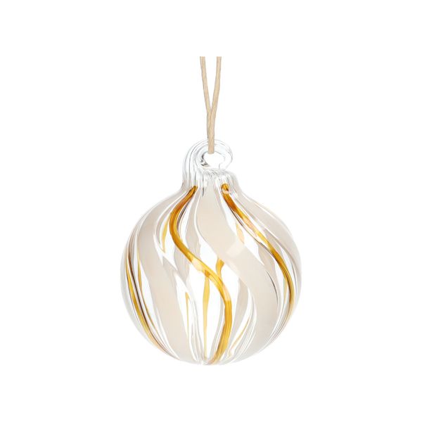 Kerstbal gedraaide streep, glas, oker/wit, 5 cm