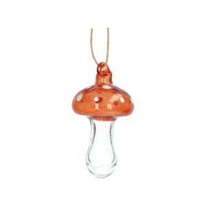 Hanger paddenstoel met stippen, glas, rood, 9 cm