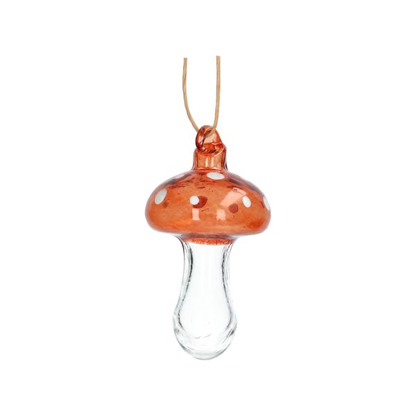 Hanger paddenstoel met stippen, glas, rood, 9 cm