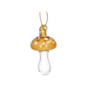 Hanger paddenstoel met stippen, glas, oker, 9 cm