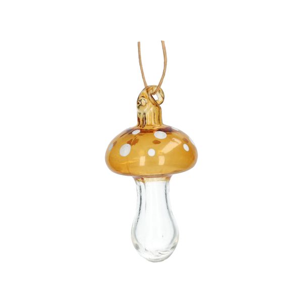 Hanger paddenstoel met stippen, glas, oker, 9 cm