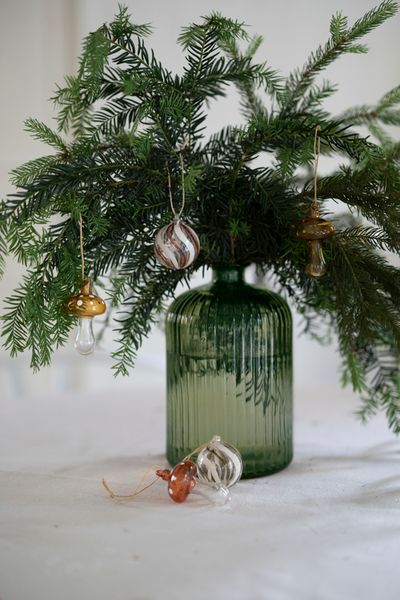 Hanger paddenstoel met stippen, glas, oker, 9 cm