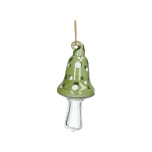 Hanger paddenstoel met stippen, glas, groen, 9 cm