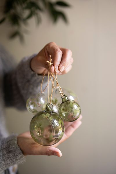 Kerstbal met takjes, glas, Ø 5 cm