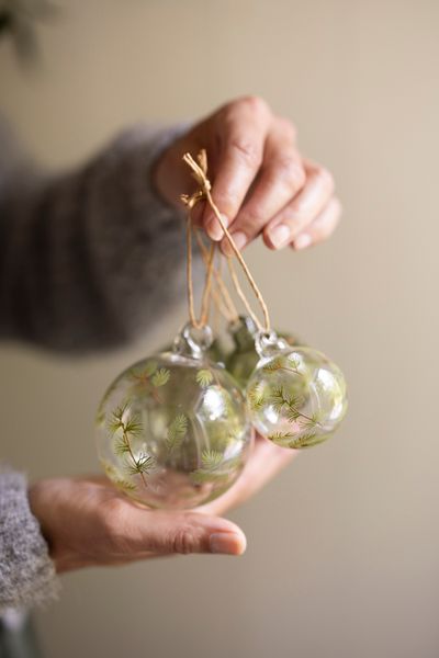 Kerstbal met takjes, glas, groen, Ø 5 cm
