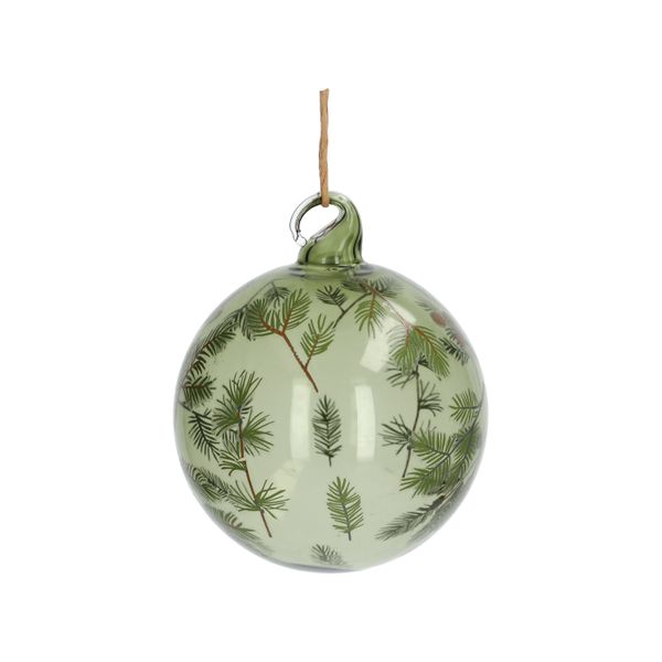 Kerstbal met takjes, glas, groen, Ø 8 cm