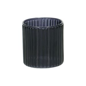 Tealight holder, ribbed glass, blue, 6.5 X Ø6 cm
