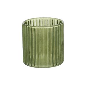 Tealight holder, ribbed glass, green, 6.5 X Ø6 cm