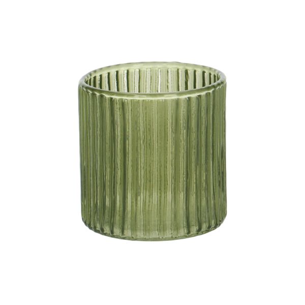 Waxinelichthouder, geribbeld glas, groen, 6,5 X Ø 6 cm Waxinelichthouder, geribbeld glas, groen, 6,5 X Ø 6 cm