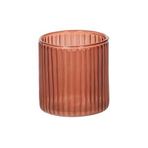 Tealight holder, ribbed glass, red, 6.5 X Ø6 cm