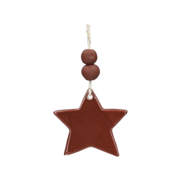 Hanger ster, geglazuurd porselein, roodbruin, 5 cm