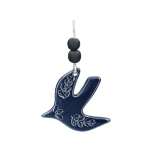 Hanger duif, geglazuurd porselein, blauw, 5,5 cm