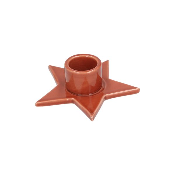 Kandelaar voor dinerkaars, porselein, ster, oranje