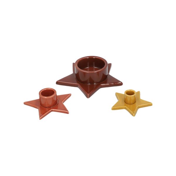 Kandelaar voor adventskaars, porselein, ster, roodbruin