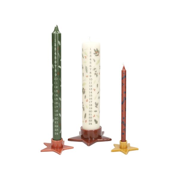 Kandelaar voor adventskaars, porselein, ster, roodbruin