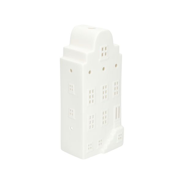 Waxinelichthouder, porselein, gevelhuisje