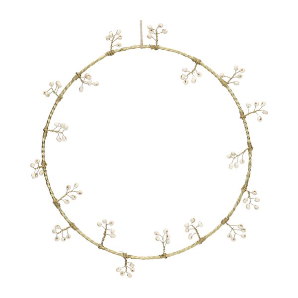 Krans witte besjes, messing, 23 cm