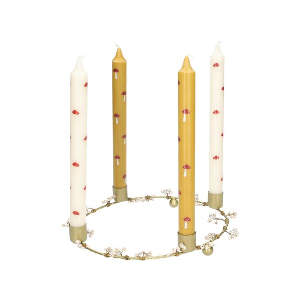 Kandelaar, messing, ring met besjes, 23 cm