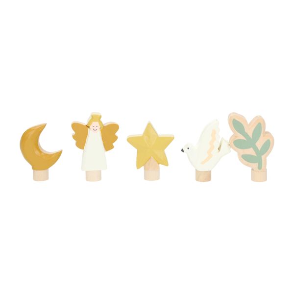 Stekers voor jaarring hout, kerstfiguurtjes, set van 5