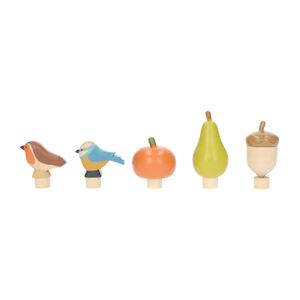 Stekers voor jaarring, hout, vogels en fruit, set van 5