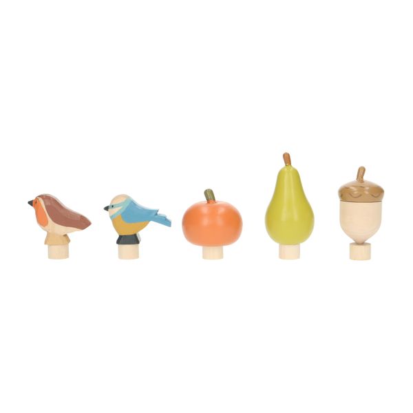 Stekers voor jaarring, hout, vogels en fruit, set van 5