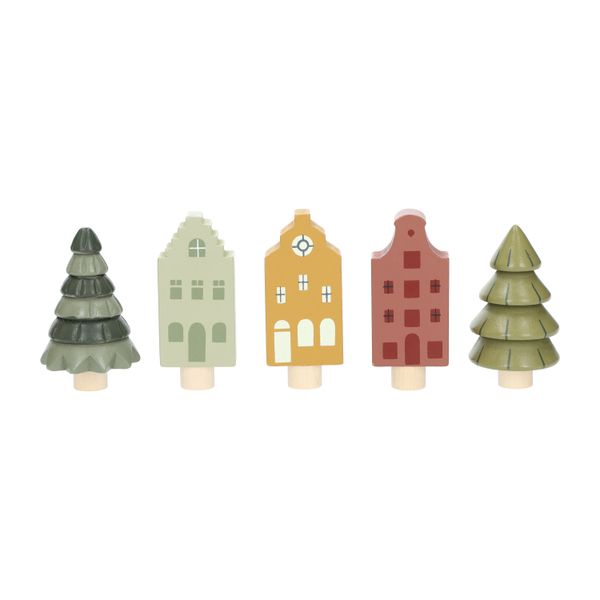 Stekers voor jaarring, hout, huisjes, set van 6