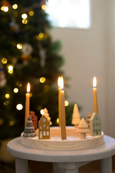 Stekers voor jaarring, hout, huisjes, set van 5