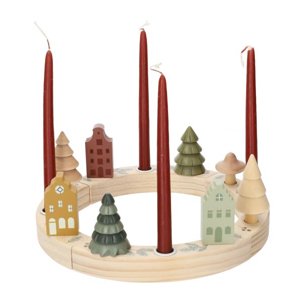 Figurines pour couronne en bois, maisons, lot de 5 Figurines pour couronne en bois, maisons, lot de 5