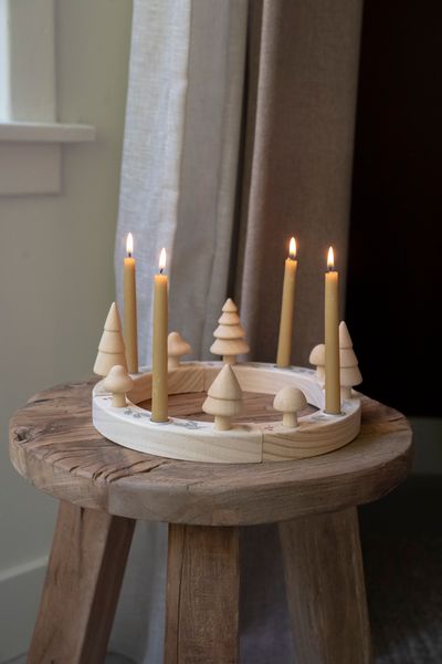 Jaarring of adventskalender, hout, inclusief stekers
