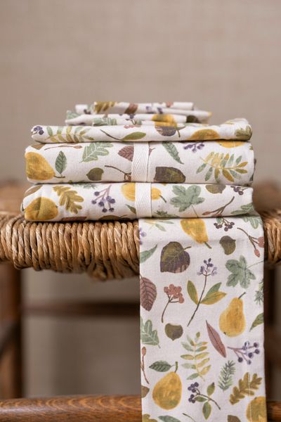 Serviette de table, coton bio GOTS, récolte de poires, 40 x 40 cm