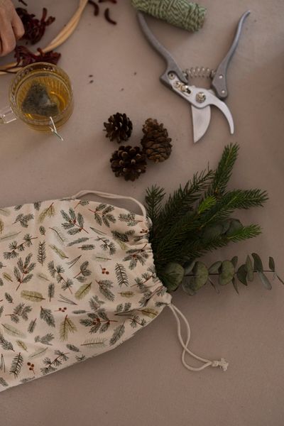 Pochon cadeau, coton bio GOTS, verdure de Noël, 24 x 29 cm