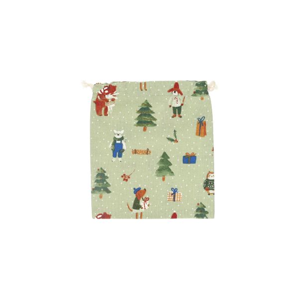 Pochon cadeau, coton bio GOTS, forêt d’hiver, 19 x 22 cm