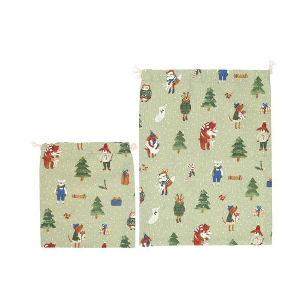 Pochon cadeau, coton bio GOTS, forêt d’hiver, 19 x 22 cm